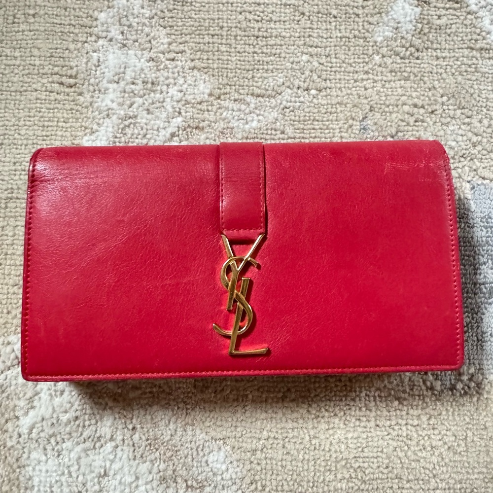 Yves Saint Laurent Red Leather Wallet